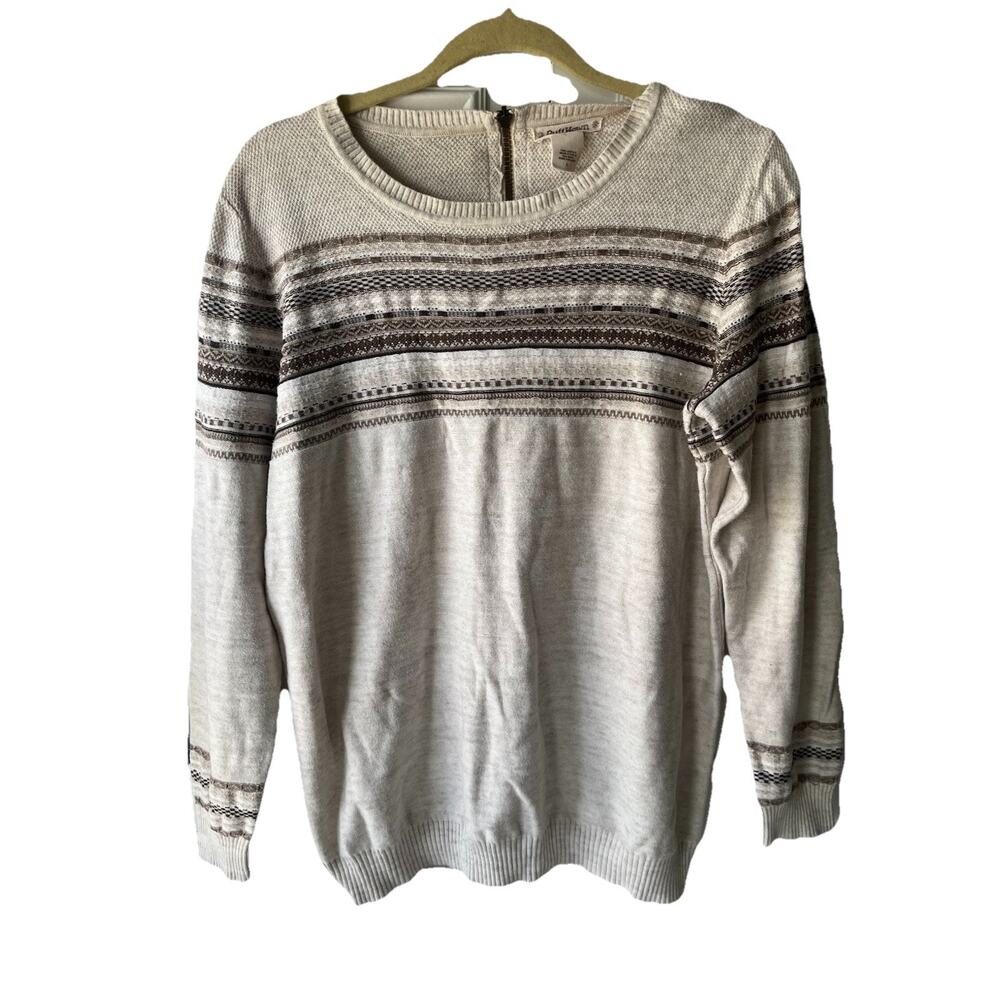 RUFFHEWN Men’s 100% Cotton Sweater Large Fair Isle Crew Neck Back Zip Detail VTG